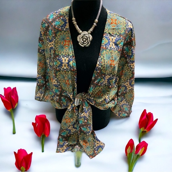 Black Head Shelby crop tie Kimono size M - Picture 1 of 10